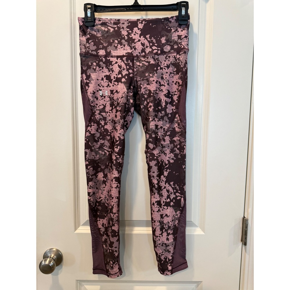 Under Armour HeatGear Compression Leggings Womens‎ Small Purple Pink Camo Mesh